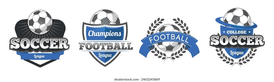 Soccer football badge logo templates design set. Sport team identity crests and logo emblem. Collection soccer t-shirt vector graphics, vector illustrations isolated on white background