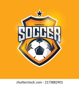 Soccer Football Badge Logo yellow navy blue Design Templates | Sport Team Identity Vector Illustrations isolated on yellow Background