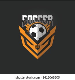 Soccer Football Badge Orange and gray Logo Design Templates Sport Team Identity Vector Illustrations isolated on Gray Background