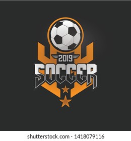 Soccer Football Badge Orange and gray Logo Design Templates Sport Team Identity Vector Illustrations isolated on Gray Background