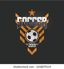 Soccer Football Badge Orange and gray Logo Design Templates Sport Team Identity Vector Illustrations isolated on Gray Background