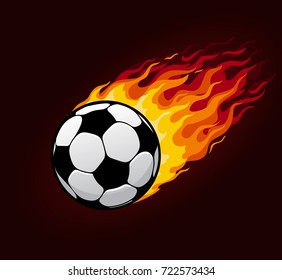 Soccer or football ball with fire trail. Vector icon of sport ball or fireball flying with fiery flame, speed and energy for football club badge, league championship goal poster design