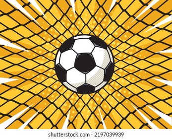 balón de fútbol en ilustración de vector retro de arte pop net gol. La imitación al estilo de un libro de historietas.