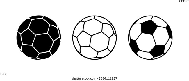 Soccer football ball icon set. Isolated sports ball on white background