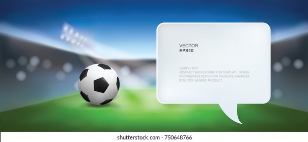 Soccer football ball with light blurred background of football stadium. Vector illustration.