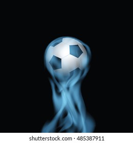 Soccer / Football Ball On Blue Smoke. Vector Illustration On Black Background.