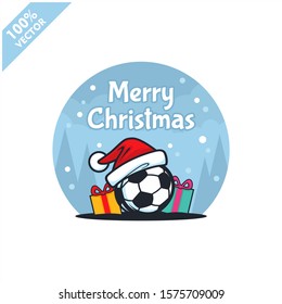 Soccer football ball santa hat with christmas gift bags logo vector