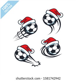Soccer football ball with santa hat christmas theme set of 4 logo vector	