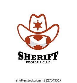 Soccer football ball with sheriff hat vector logo for club or team.