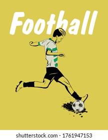 Soccer or football ball with silhouette of player. Football background banner.