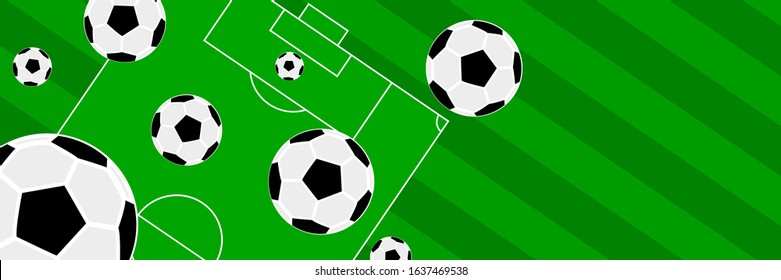 Soccer, football ball with stadium vector banner, background design