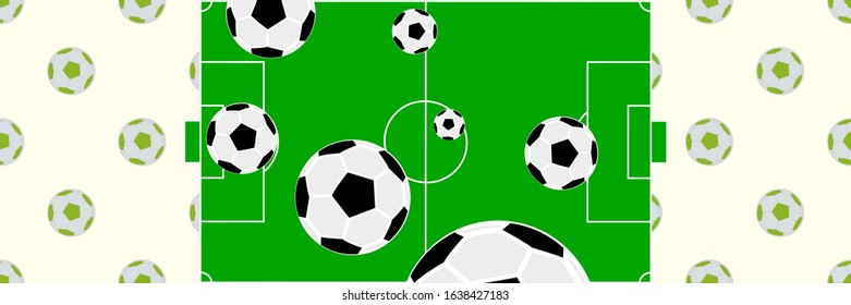 Soccer, football ball with stadium vector banner, background design