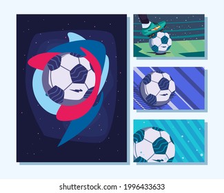 Soccer and football balls banners icon collection