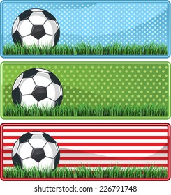 Soccer football banner sets with three different great motives, with stars, dots and american flag motive vector illustration.