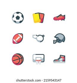 Soccer football and basketball icon set with ball and shoes vector icons
