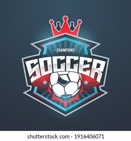 Soccer Football blue red Badge Logo Design Templates. Sport Team Identity Vector Illustrations isolated on blue Background