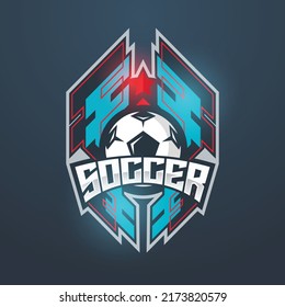 Soccer Football blue red Badge Logo Design Templates. Sport Team Identity Vector Illustrations isolated on blue Background
