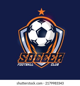 Soccer Football blue red Badge Logo Design Templates. Sport Team Identity Vector Illustrations isolated on blue Background