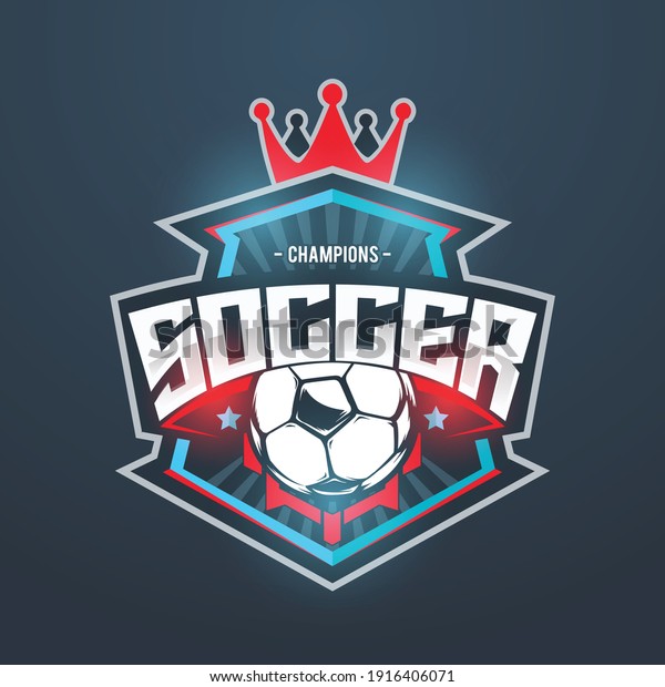 Soccer\
Football blue red Badge Logo Design Templates. Sport Team Identity\
Vector Illustrations isolated on blue\
Background