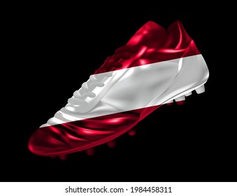 Soccer Football Boot With The Flag Of Austria Printed On It, Isolated On Dark Background, Vector Illustration 