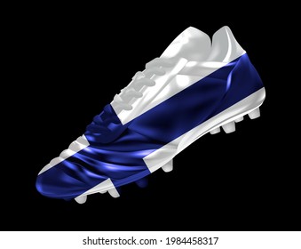 Soccer Football Boot With The Flag Of Finland Printed On It, Isolated On Dark Background, Vector Illustration