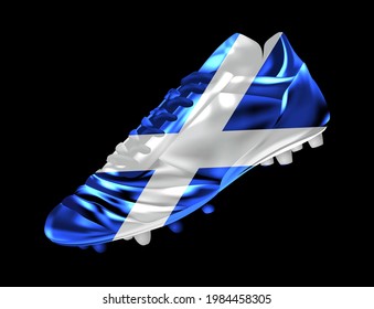 Soccer Football Boot With The Flag Of  Scotland Printed On It, Isolated On Dark Background, Vector Illustration