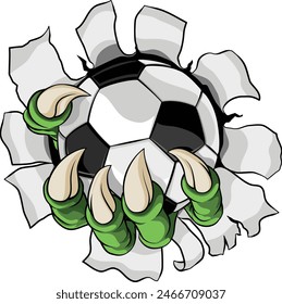 A soccer football claw sports illustration of an eagle or animal monster hand holding ball