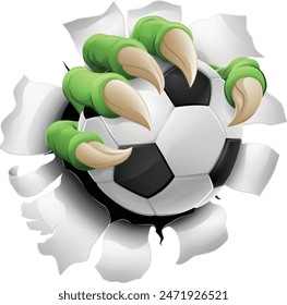 A soccer football claw sports illustration of an eagle or animal monster hand holding ball