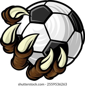 A soccer football claw sports illustration of an eagle or animal monster hand holding ball