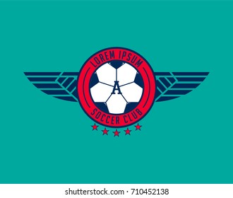 Soccer or  Football club. Logo or emblem template in vintage blue red color and bold Wing Supremacy