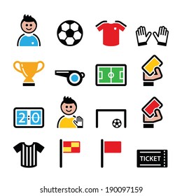 Soccer or football colorful vector icons set