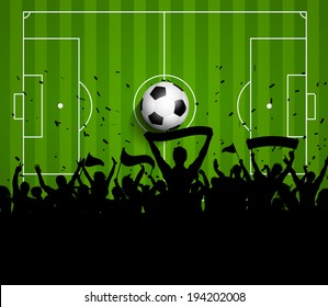 Soccer or football crowd on a green pitch background