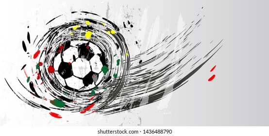 soccer / football, design template, free copy space, with soccer ball, swirly grunge style vector illustration