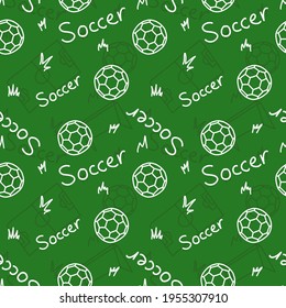 Soccer (Football) doodle seamless pattern with ball, field, gate and grass. Vector stock illustration EPS 10