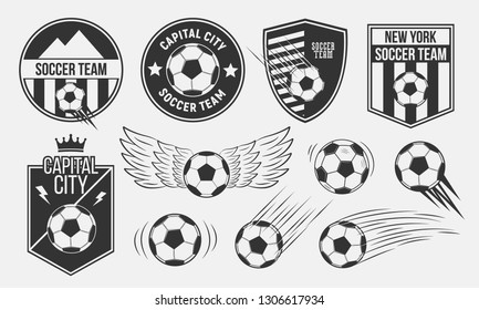 Soccer, football emblems templates. Soccer team emblems, labels, logos. Vector illustration