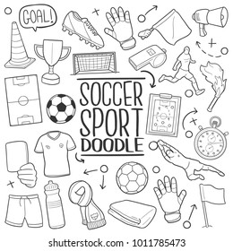 Soccer Football Famous Sport Traditional Doodle Icons Sketch Hand Made Design Vector