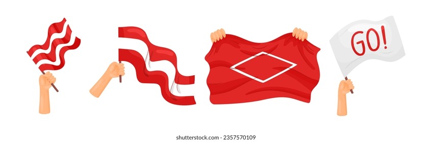 Soccer and Football Fan Hands Holding Attributes Vector Set