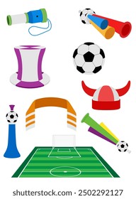 soccer football fan items and accessories flat style vector illustration isolated on white background