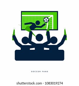 Soccer or football fans with beer bottle watching live football on TV and cheer for their team on sofa. vector