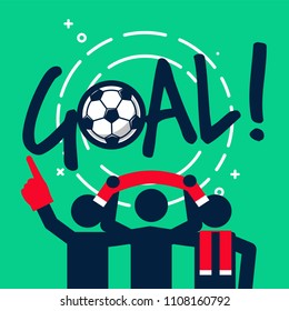 Soccer or football fans celebrate with the goal.