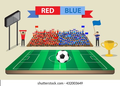 Soccer Football Feild With Supporter Cheering On Stand