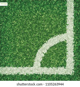 Soccer football field background with corner line area. Vector illustration.