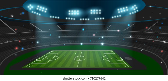 soccer football field on screen of smart phone and ball with spotlight and abstract glitter light on soccer stadium,soccer sport vecter background  concept