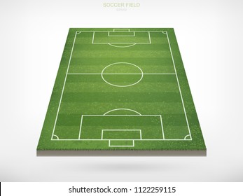 Soccer football field on white background. With perspective views pattern and texture of green grass field. Vector illustration.
