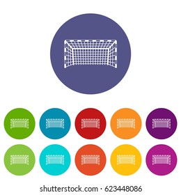 Soccer or football field scheme icons set in circle isolated flat vector illustration