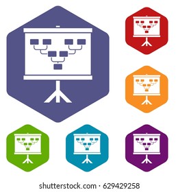 Soccer or football field scheme icons set hexagon isolated vector illustration