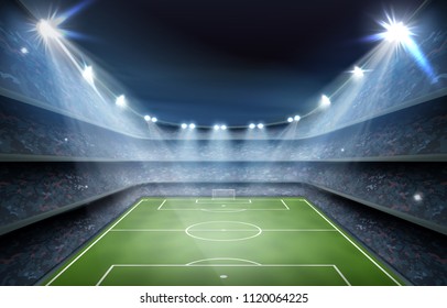 Soccer football field stadium arena field night light grass vector realistic background