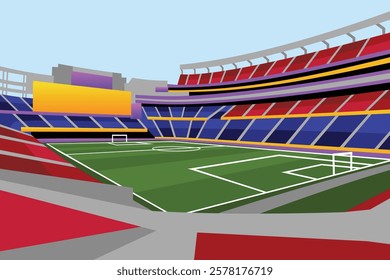 Soccer Football Field Stadium Vibrant Colorful Vector for Background