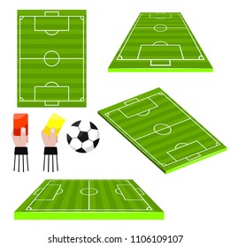 Soccer football fields different view sides vector objects.