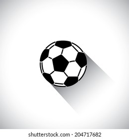 soccer or football in flat design vector icon. This graphic is made of black an white color and represents world's favorite sport 
